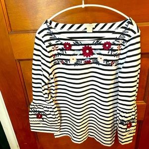 J. Crew Factory Navy and White Striped Floral Top